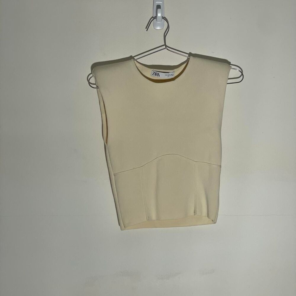 Zara Womens Light Yellow Cream Crop-top